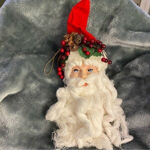 Vintage Santa old St Nick head figure ornament rubber head hand painted #11